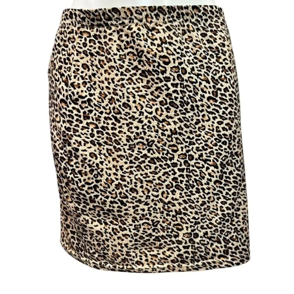 Leopard Print Mini Skirt XL Animal Print Stretch Bodycon Clubwear Y2K Style